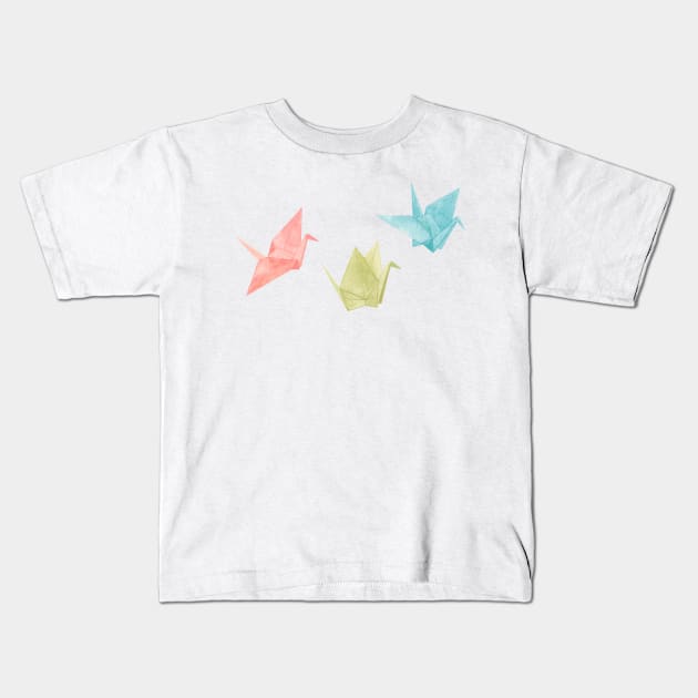 Origami Crane Watercolour Painting (landscape version) Kids T-Shirt by Flowering Words